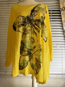 NWT Cato Gold Yellow Floral Sparkly Ruched Short Cap Sleeve Blouse Size 26/28W - Picture 1 of 4