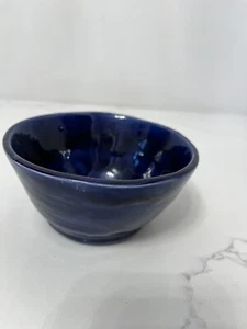 Empty Bowls Art Pottery  Artist-Signed Glazed Hand Thrown Cobalt Blue Bowl - Picture 1 of 4