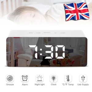 Digital LED Large Display Alarm Clock USB/Battery Operated Mirror Face Design UK - Picture 1 of 11