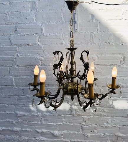 Vintage Crystal Bronze Chandelier 6 Arms 6 Lights Candelabra Spanish Colonial Cover