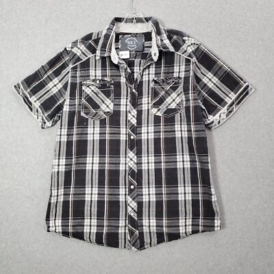 Camisa BKE Hombres Abotonada XL Negra Cuadros Suroeste Perla A Presión Oeste LEER Foto 1 de 4