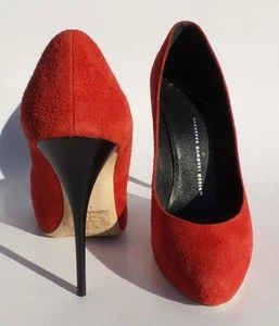 GIUSEPPE ZANOTTI Red Kid Suede Low Vamp Platform Black Stilletto Heels Pumps 40 - Picture 1 of 11