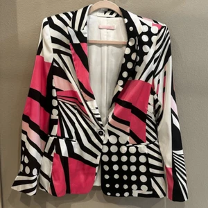 Basler | 38 / 6 | pink black geometric print 1980s satin blazer - Picture 1 of 9