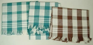 VINTAGE KITCHEN TOWELS BLUE BROWN & WHITE CHECKED MADE IN JAPAN - Picture 1 of 2