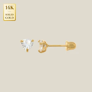 14K REAL Solid Gold Trillion CZ Stud PushBack Tragus Cartilage Earring Piercing - Picture 1 of 6