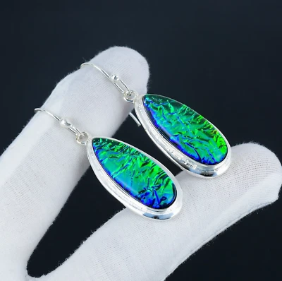 Australiano Triplo Opale Gemma a Mano 925 Sterling Orecchini Argento Per Nozze - Immagine 1 di 4