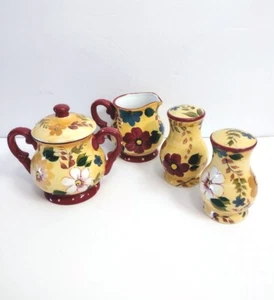 Oneida Sunset Bouquet Sugar Bowl Creamer Salt Pepper Shakers Floral Hand Painted - Picture 1 of 11