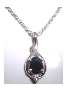925 STERLING SILVER GENUINE SAPPHIRE GEMSTONE PENDANT & CHAIN - RRP 60!! - Picture 1 of 1