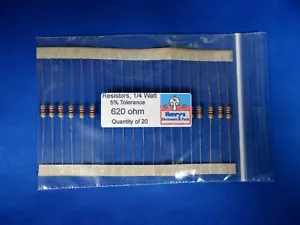 Resistors, carbon film, 1/4 watt, 5%, axial leaded, 620 Ohm - QTY of 20 - Picture 1 of 1