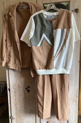 80s 90s Southwest USA Lizard Faux Suede Daywear 3pc Set Jacket Shirt Pants EUC - Image 1 of 4