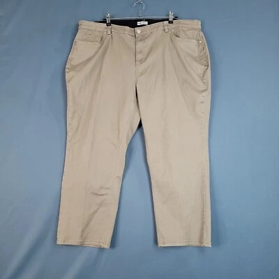 Calça Catherines acetinada elástica feminina conforto casual cintura alta bronzeada tamanho 26 WP - Imagem 1 de 4