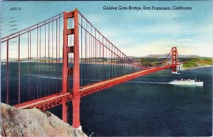Golden Gate Bridge Postcard San Francisco Calif to Florida 1948 Posted - Picture 1 of 2