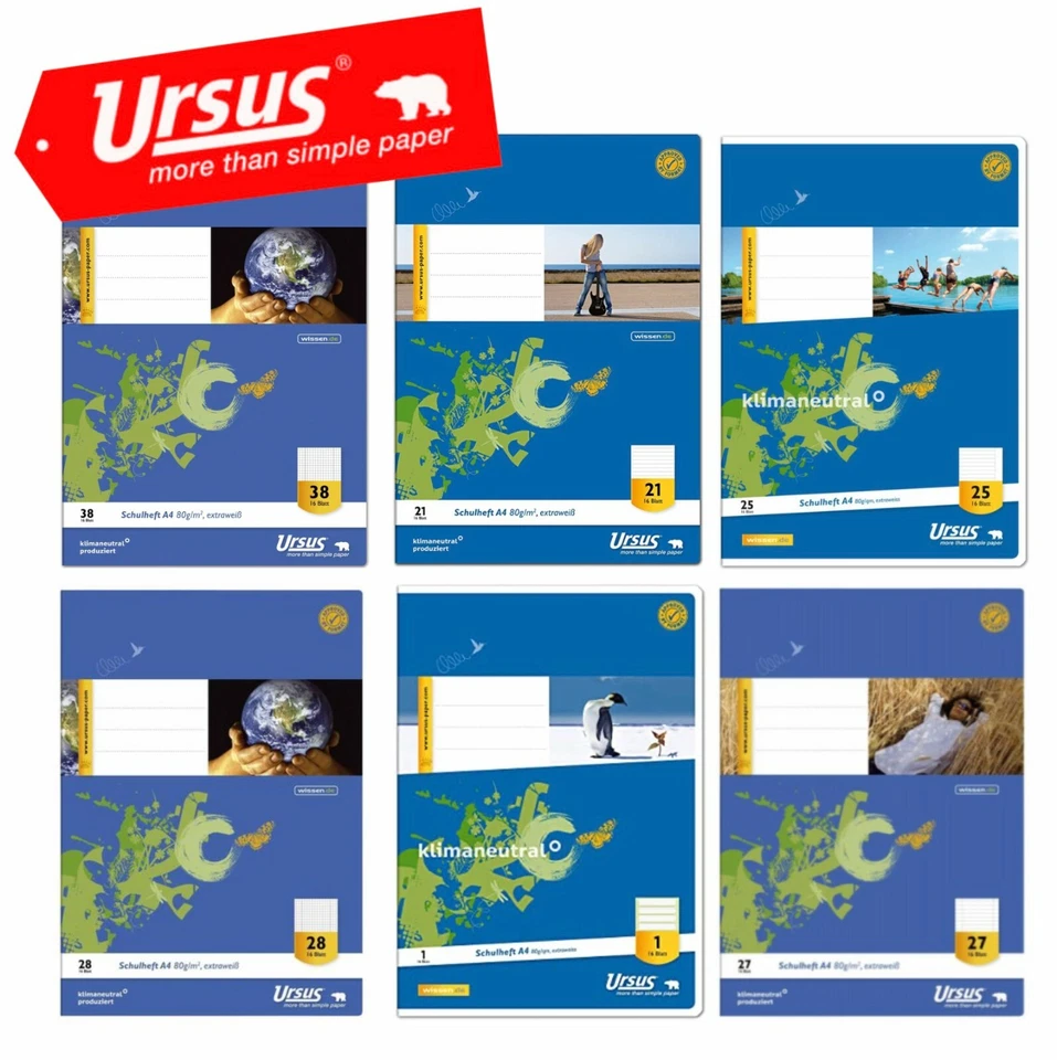 Ursus Schulheft A4,16 Blatt, LIN 1 2 3 3r 7 20 21 22 23 25 26 27 28 29 37 38 40