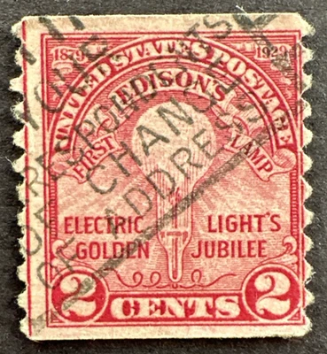 US 1929 Sc# 656 Used Stamp Thomas Edison Electric Light Golden Jubilee - Image 1 of 2