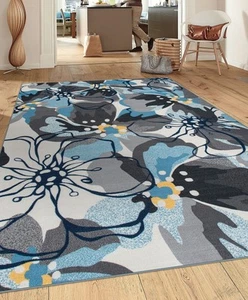 Modern Large Floral Non-Slip Area Rug 3'3" x 5' Gray - Picture 1 of 6