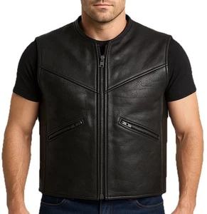 Black Aviator C3 Bomber Real Sheepskin Shearling Warm Winter Flight Leather Vest - Picture 1 of 4