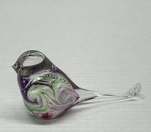 Hand Blown Art Glass Bird Paperweight Purple Swirls Signed JP ‘94,3” Tall - Picture 1 of 6
