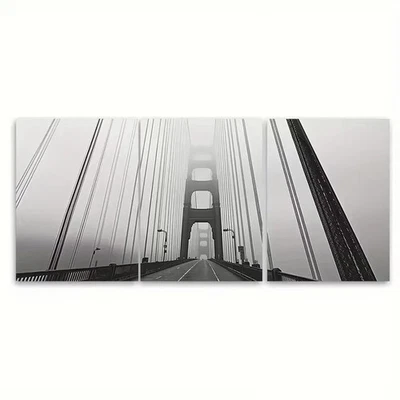 3pcs Black & WhiteSan Francisco Golden Gate Bridge Metal Print Ready to Hang Art - Image 1 of 4