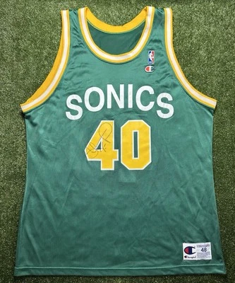Champion Made In USA Seattle SuperSonics Shawn Kemp #40 Autographed Jersey Sz 48 - Image 1 of 4