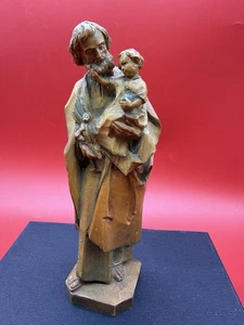 Vtg Anri Hand Crafted Italian Wooden St Joseph Carrying Baby Jesus Sculpture 6” - Picture 1 of 8