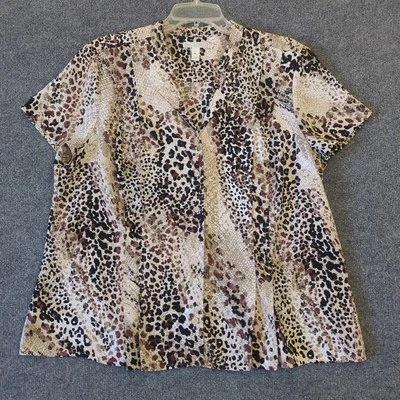 Blusa Dana Buchman Estampado Animal S/S Con Botones Para Mujer XL Foto 1 de 4
