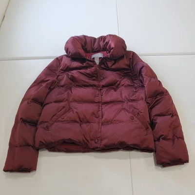 Chaqueta Ann Taylor Mujer Mediana Borgoña Abajo Puffer Polar Forrado Abrigo de Invierno Foto 1 de 4