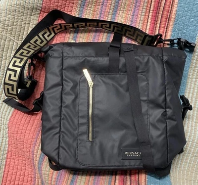 VERSACE PARFUMS Rider Backpack Gym Travel Bag Black Gold w/ Shoulder Strap - Image 1 of 3