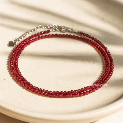 Gargantilla minimalista con cuentas de piedras preciosas granate rojo delicada piedra de nacimiento joyería regalo Foto 1 de 4