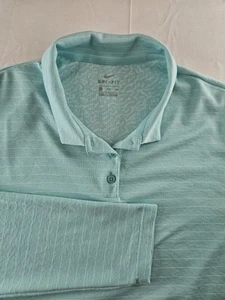 Nike Shirt Women's 2XL Light Aqua Blue Polo Stripe Dri Fit Lightweight Golf XXL  - Picture 1 of 16