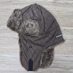 US Polo Assn braune Kunstfell Winter Trapper Mütze mit Knöpfen und Schnalle - Bild 1 von 8