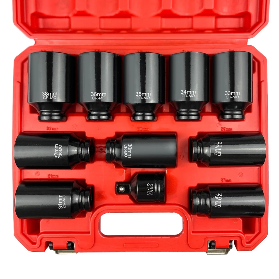11PCS 1/2" Axle Nut Socket Set Drive Spindle Wheel Axle Nut Wrench Large Sockets - Image 1 of 4