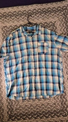 Camisa Sahara Club Hombres Abotonada A Cuadros Azul Blanco Manga Corta Perla A Presión 4XL Foto 1 de 4