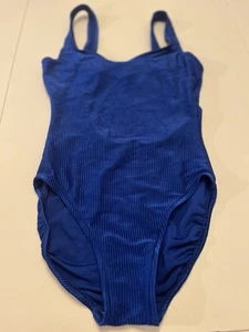 Jantzen Women’s Swimsuit Blue Ribbed One-Piece Size 12 Made In USA - Picture 1 of 11