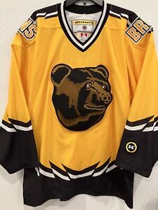 Boston Bruins Koho Pooh Bear Logo NHL Hockey Vintage Air Knit Gold Jersey Size M