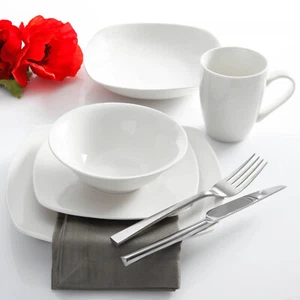 30-Piece Dinnerware Set Square Plates Bowls White Porcelain 6 Serving Settings - Picture 1 of 12