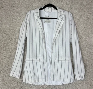 Abercrombie & Fitch Linen Blend Blazer Womens S White Striped Open Long Sleeve - Picture 1 of 9