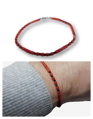 Bracciale 2,8 MM da Uomo di Corallo Rosso in Argento 925 e pietra Naturale dura - Immagine 1 di 4
