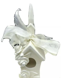 Mud Pie Victorian Rose Church Birdhouse Figurine White Ceramic Ribbon - Picture 1 of 10