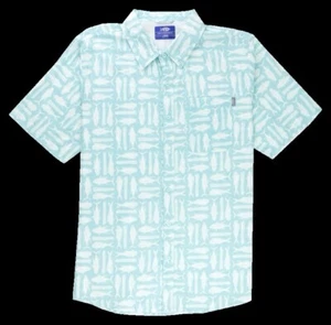 AFTCO MEN'S LARGE BOATBAR FISH PRINT BEACH UPF 50 WOVEN BUTTON SHIRT NWT $55 - Picture 1 of 1