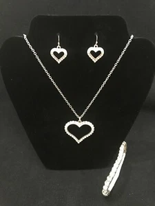 Crystal Heart Necklace Earring Bracelet Set Jewelry Fashion Evening Costume - Picture 1 of 6