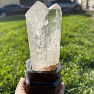 0.84LB Natural Clear quartz Obelisk Quartz Crystal Wand Point Tower Decor +Stand - Picture 1 of 12
