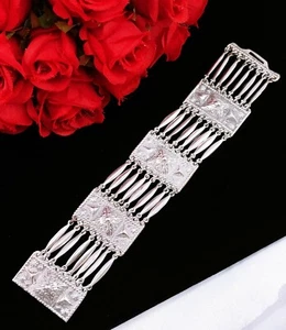 Vintage PANEL BRACELET MEXICO 925 STERLING SILVER LARGE HANDMADE Pyramid MEXICAN - Bild 1 von 12