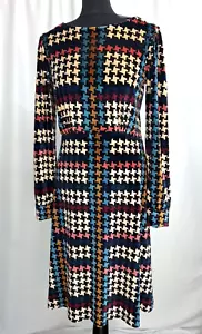 Monsoon Black Houndstooth Velvet Dress Long Sleeved Multi Medium UK12 14 C3901 - Picture 1 of 10