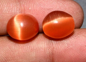 Pair Of 14.30 Ct Lab-Grown Orange Cat's Eye Rarest Quartz Gems for Jewelry Use - Picture 1 of 3