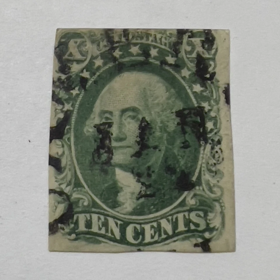RARE 1855 U.S. IMPERF 10C GREEN STAMP #14, GEORGE WASHINGTON - Image 1 of 2