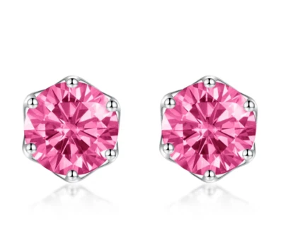 2CT Fancy Intense Purple Pink Moissanite Stud Earrings 18K White Gold Plate Stud - Image 1 of 4
