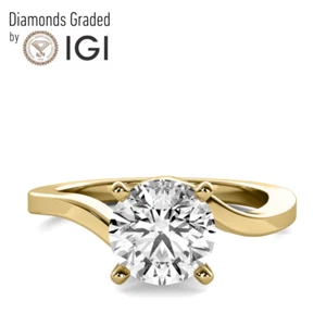 IGI Certified 2 Ct E VVS2 Round Cut Lab Diamond Engagement Ring 14K Yellow Gold - Picture 1 of 8