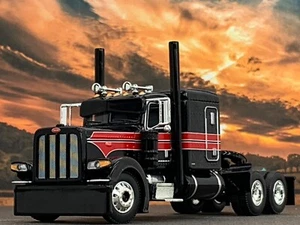 1/64 DCP BLACK/RED/SILVER PETERBILT 389 W/ 63" FLAT TOP SLEEPER - Picture 1 of 5