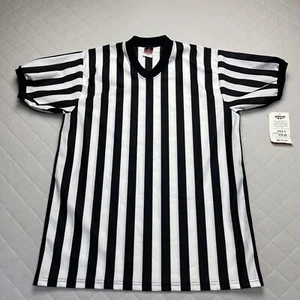 Vintage Alleson Referees Shirt Size Large Black White Striped Basketball - Picture 1 of 9