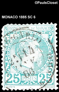 MÓNACO 1885 SC 6 PRÍNCIPE CHARLES III VERDE 25c USADO FINO - Imagen 1 de 2